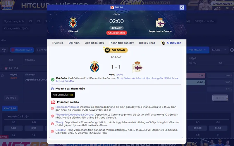 Dự đoán AI Villarreal vs Deportivo 02h00 ngày 06/9/2026